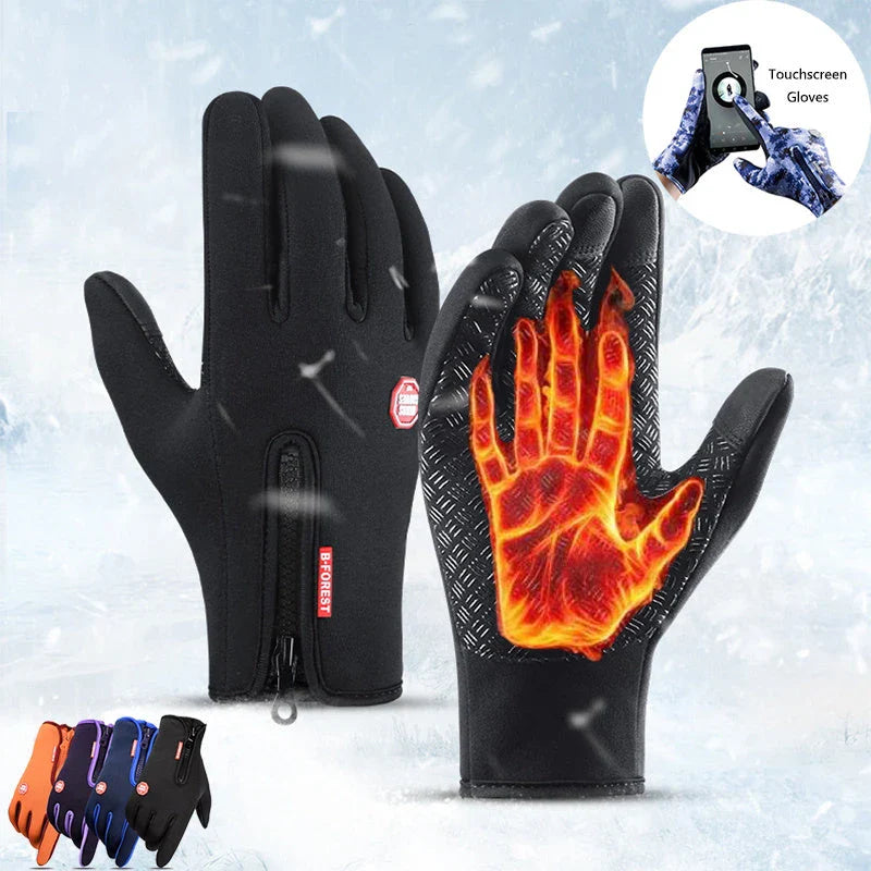 Premium touchscreen motorcycle gloves with polar fleece lining and textured grip for warmth and control