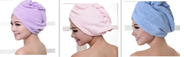 Absorbent microfiber hair turban in various vibrant colours, designed for fast and convenient drying