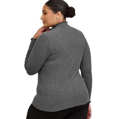 Women's rib sunken stripe half-high collar long sleeves t-shirt in various colors