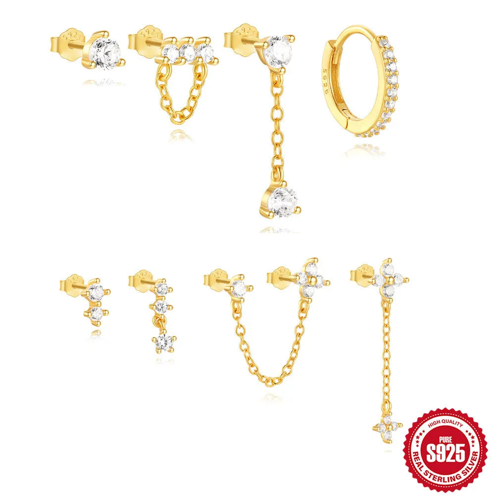 S925 sterling silver geometric clover petal earrings with electroplated gold finish for women