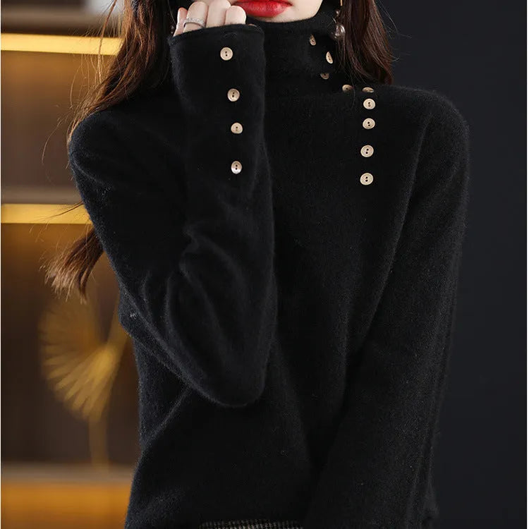A slim fit, short-length knitted pullover shirt in a choice of eight colours on a model.