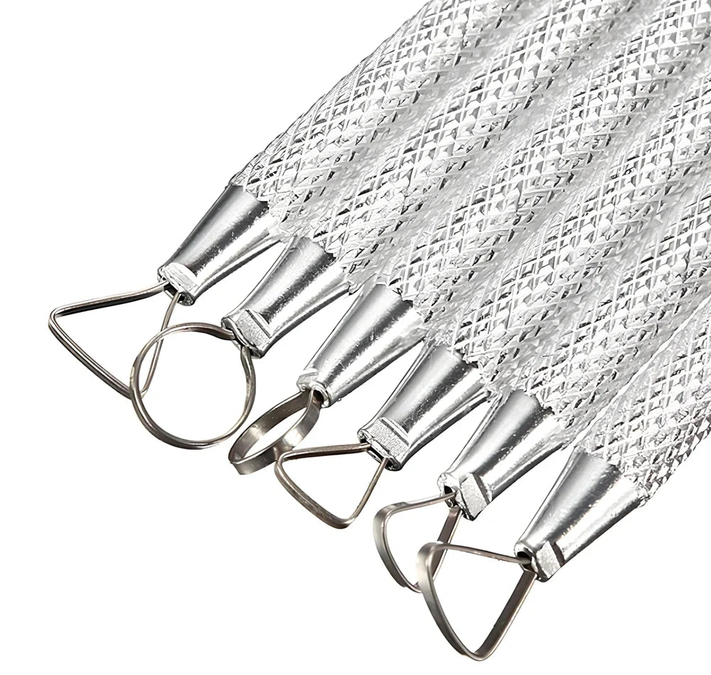 Set of 6 silver aluminium clay sculpting tools with varied blades for pottery carving and polymer modelling, 15-18cm long