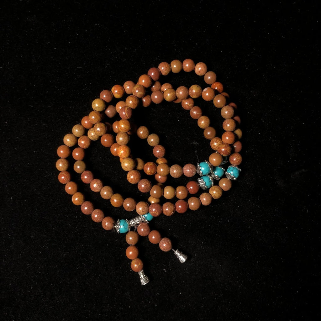 108 bead Lvzhu stone bracelet with hand-polished 5-6mm beads in geometric design