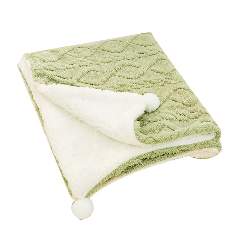 Pet blanket Ins style solid colour cloth floor mat for dogs cats in light green on wooden floor