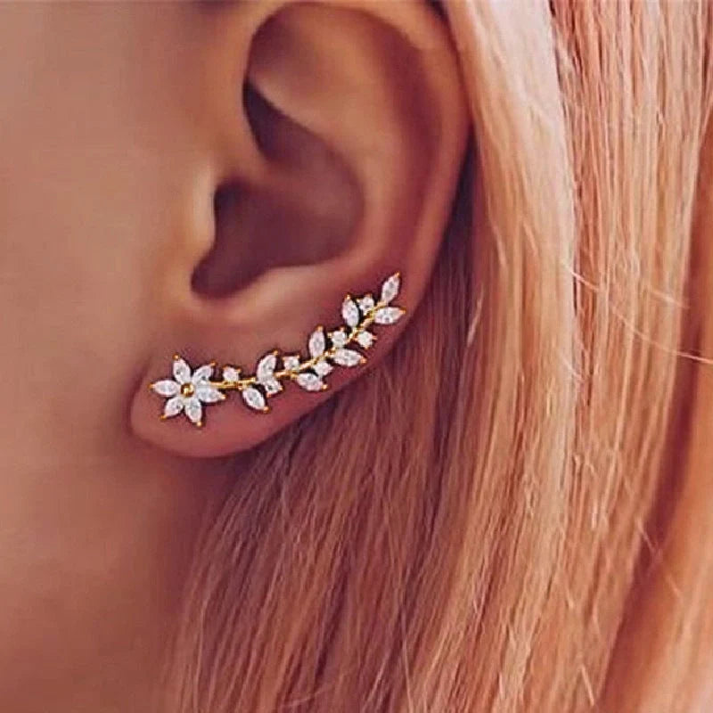 Floral diamond earrings for women in white gold, gold, and rose gold finishes