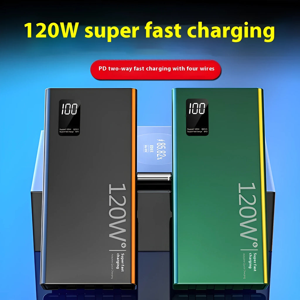 White super fast charge portable battery with digital display and multi-port front panel