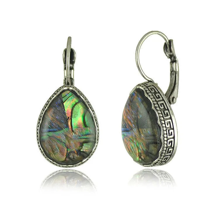 Retro colorful shell irregular geometric teardrop earrings for women in alloy with electroplated finish, six colours