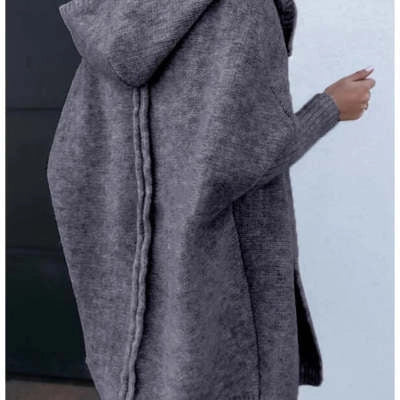 Oversized bat sleeve hooded cardigan in sheep wool blend, available in multiple colours