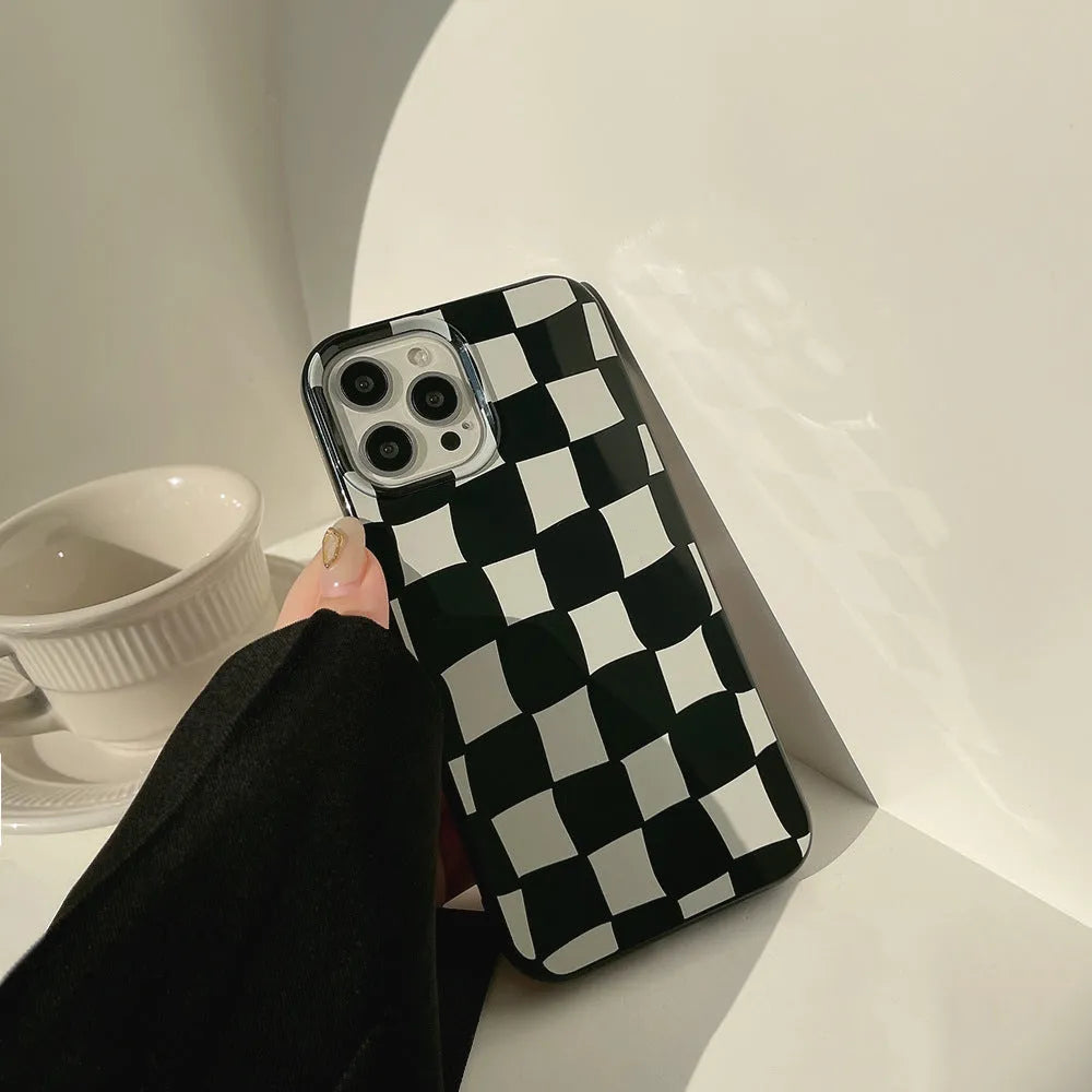 Bright Black Twisted Grid TPU phone case for iPhone 13 Pro Max with lattice pattern