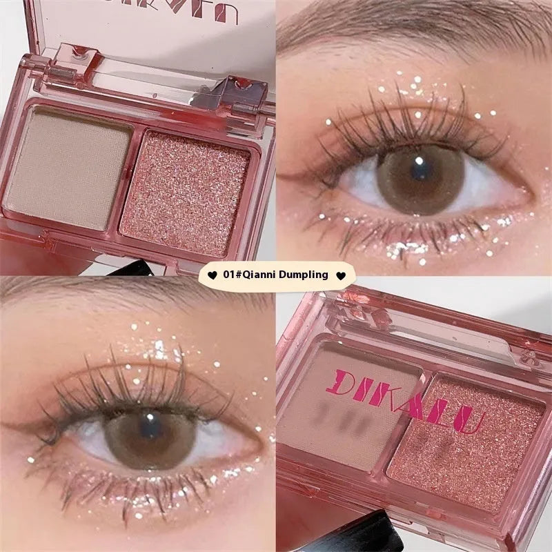 Two-tone eyeshadow palette showing pink and black matte shimmer shades in five punk colour combinations