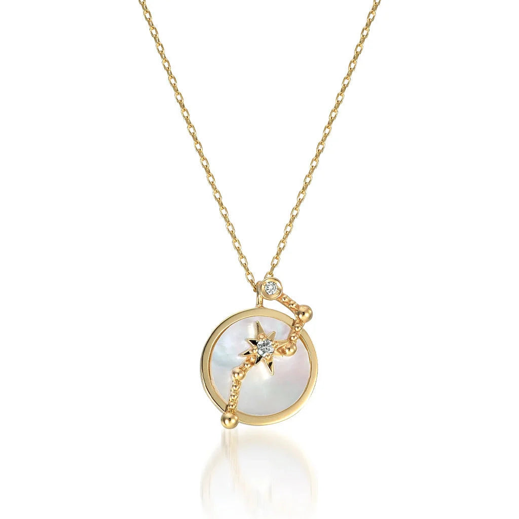 Christmas Big Dipper Orion Natural White Shell Necklace in 925 Silver with adjustable chain