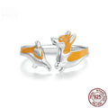 Cartoon corgi dog design on a silver plated women's ring.