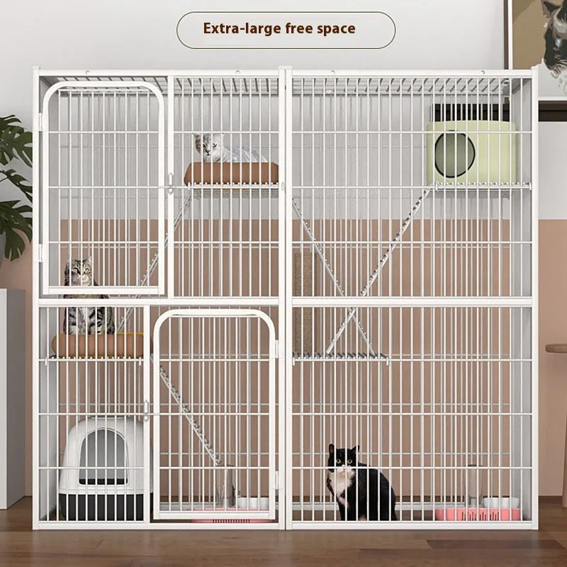 White three-layer indoor cat cage with iron frame, 142x54x130cm, for cats