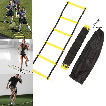 Football soccer agility training ladder with adjustable rungs and carrying bag