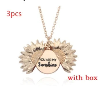 Sunflower Double Lettering Necklace in ancient gold, silver, and rose gold with adjustable chain