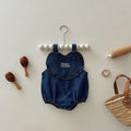 Pure cotton embroidery denim romper for newborn babies, sleeveless pullover, available in dark blue or light blue, size 66cm to 100cm