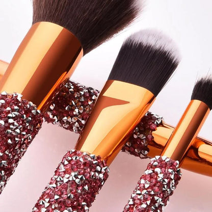 10 colourful makeup brushes with diamond wrap design and nylon bristles for powder application