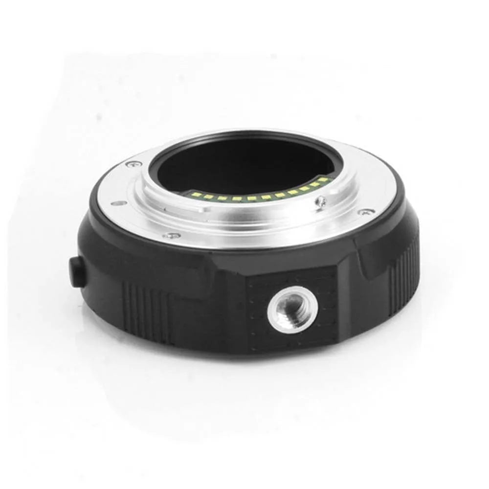 Black electronic adapter ring for Olympus 4/3 lenses to Micro Four Thirds cameras with metal bayonet
