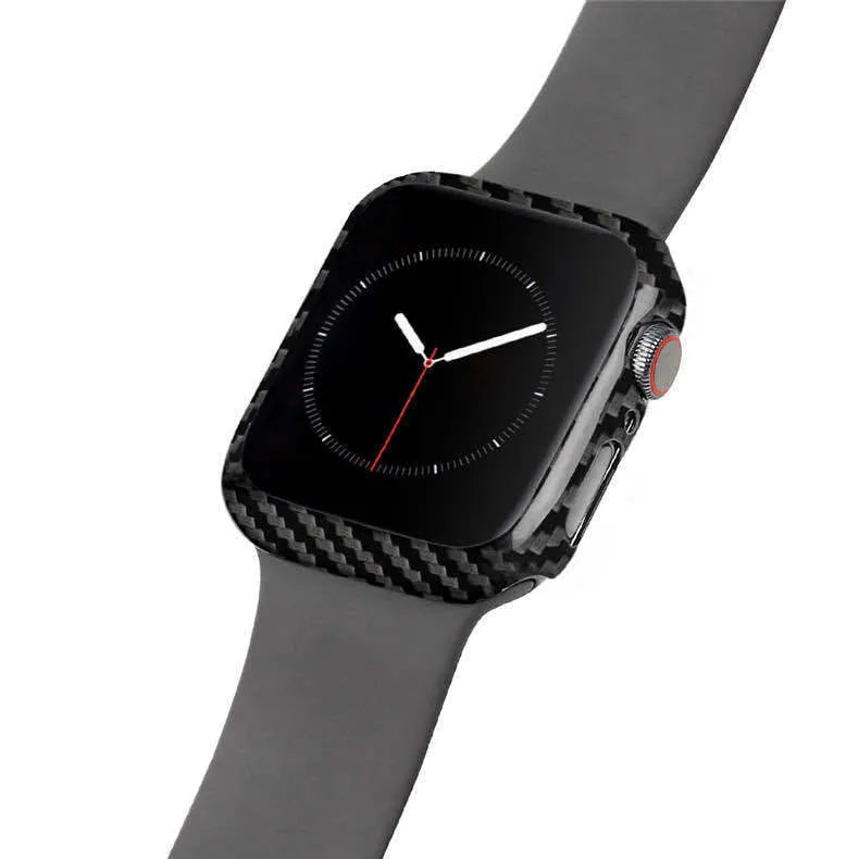 Apple Watch Series 4 half wrap leather case in black showing ultra-thin profile on 44mm device