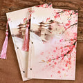 Watercolour azalea Chinese thread-bound notebook showing traditional binding and 208x140mm size