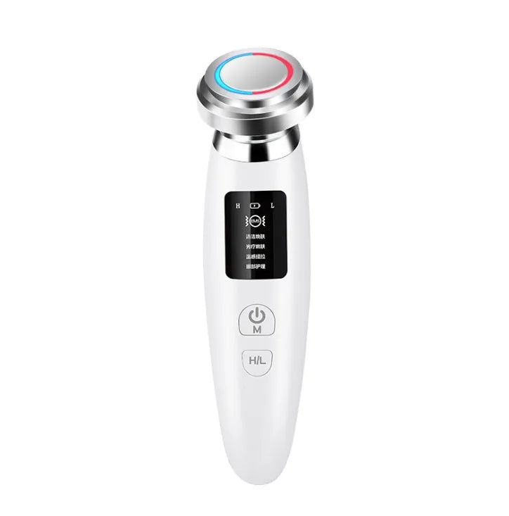 Pink handheld facial cleansing and rejuvenation beauty instrument with micro-current technology