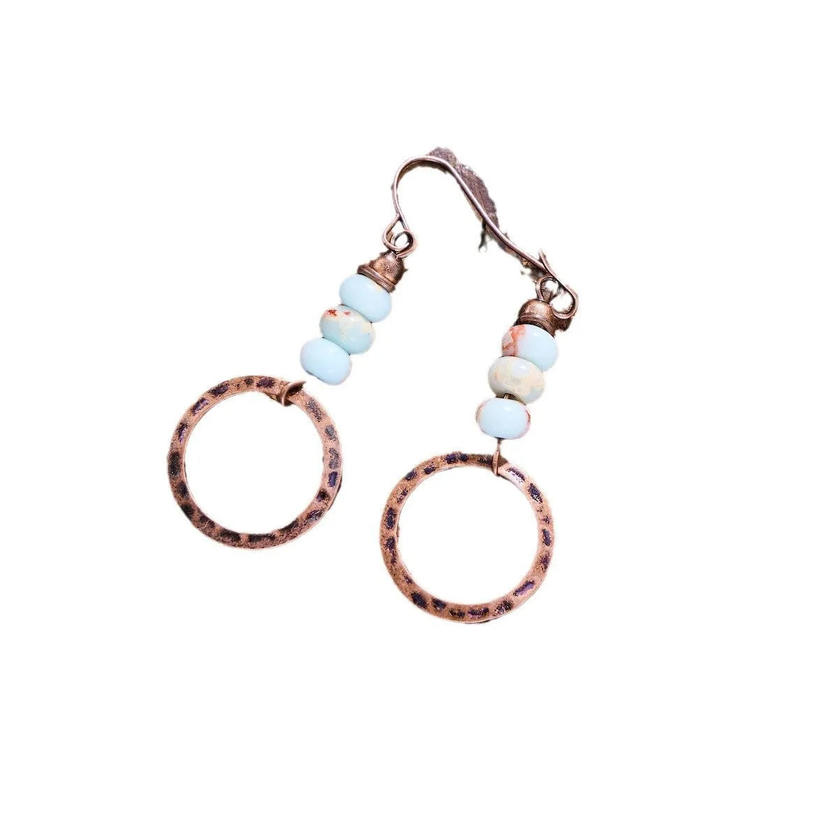 Hammered turquoise beaded pendant earrings retro geometric style zinc alloy electroplated picture colour women's fashion