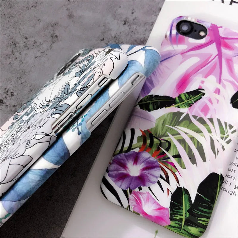 White leaf oil painting morning glory flower phone case on an iPhone