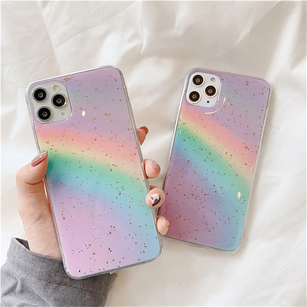 Rainbow gradient striped TPU phone case for iPhone models