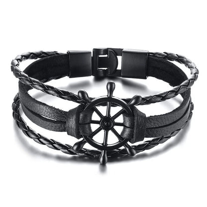 Alloy lucky figure 8 leather bracelet with adjustable leather strap and stainless steel accents