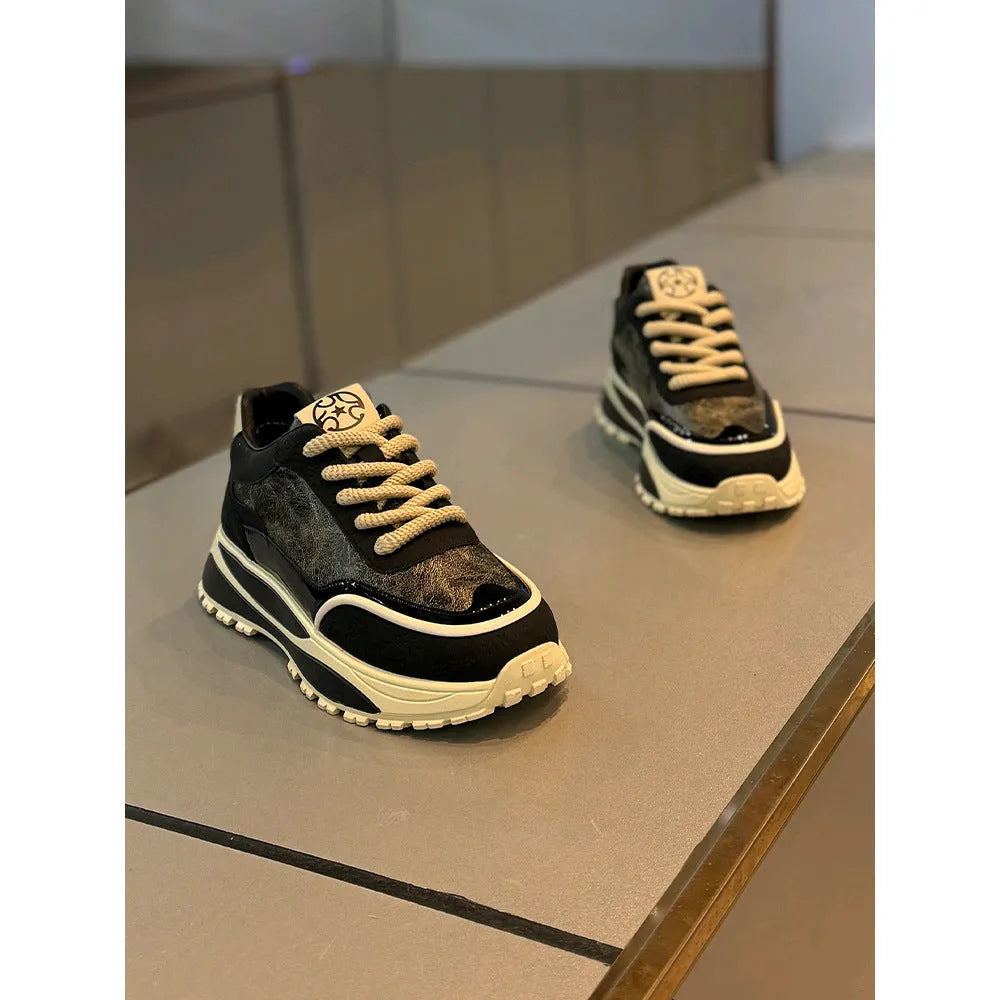 Men's retro-style dad shoes with a thick chunky sole and synthetic leather upper in four colours.