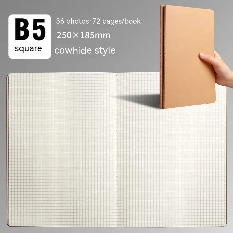 B5 notebook with stitching binding, kraft paper cover, and lined interior pages