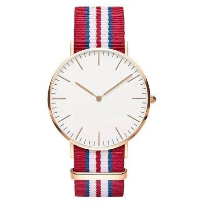 Nylon strap two-needle quartz watch with alloy case in various colours