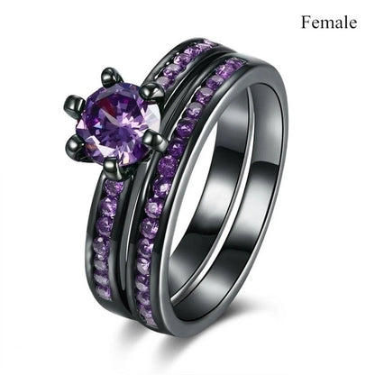Lovers Purple Ring with geometric design and electroplating finish