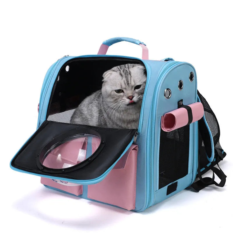 Extendable nylon pet backpack in solid colour with 18-litre cabin capacity for cats and small dogs