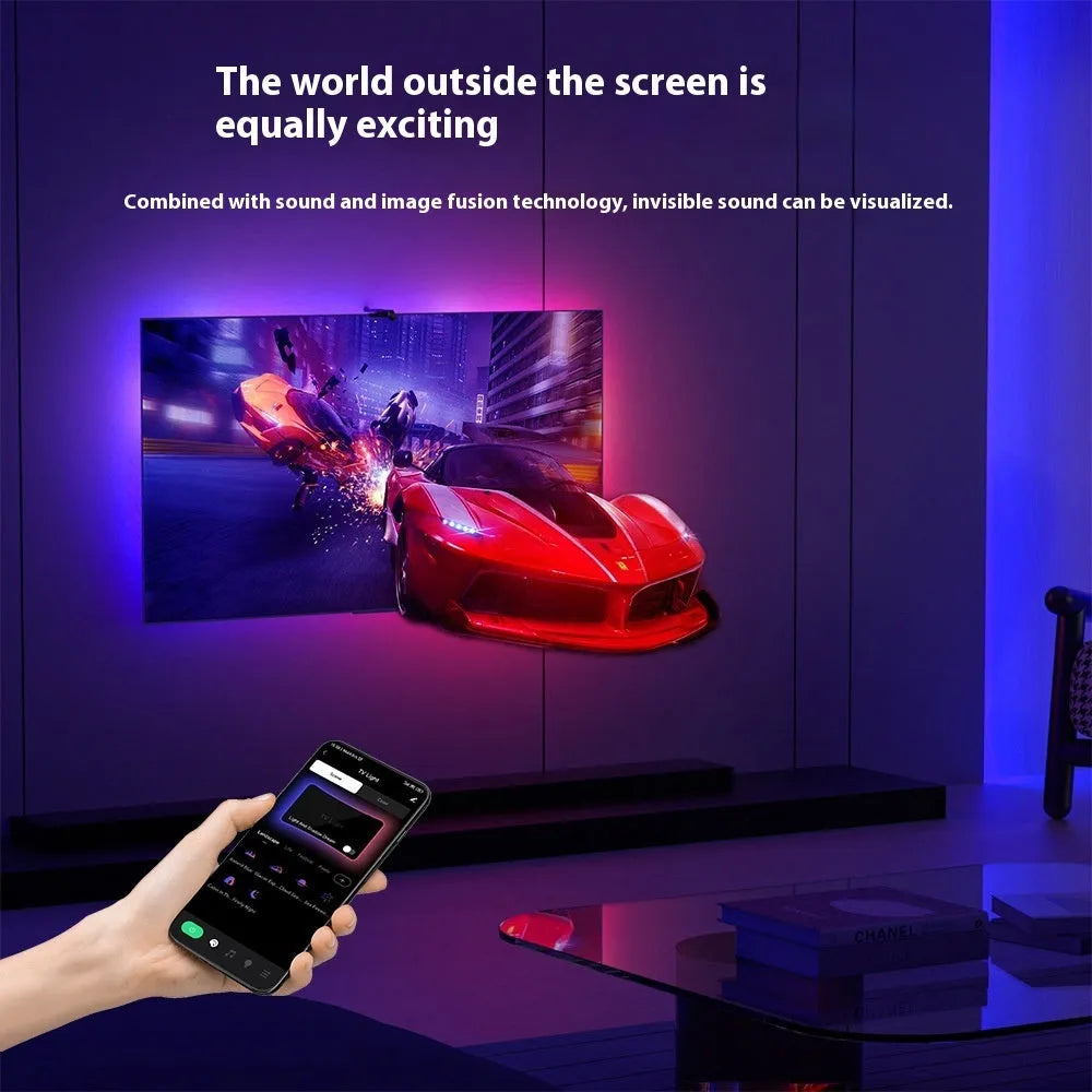 Sensor capture TV screen synchronisation magic colour ambience light belt with Bluetooth remote control, 3.8M or 5M
