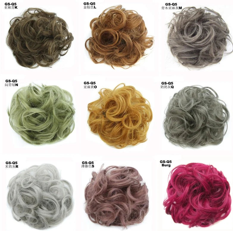 Synthetic wavy curly messy hair bun for women, 12cm diameter, high-temperature wire