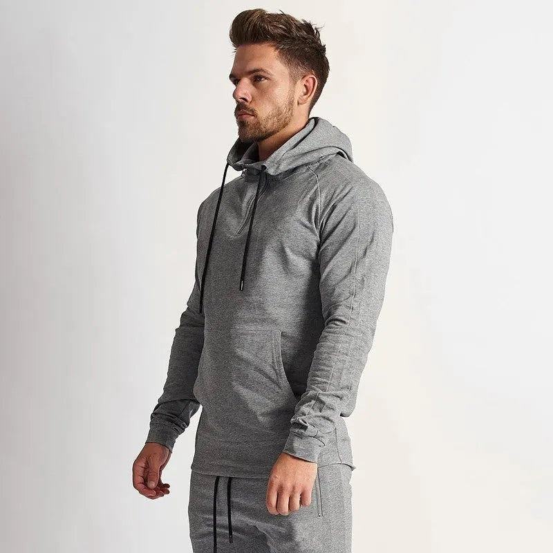 Men's cotton fitness suit in black – long sleeve jacket and trousers set