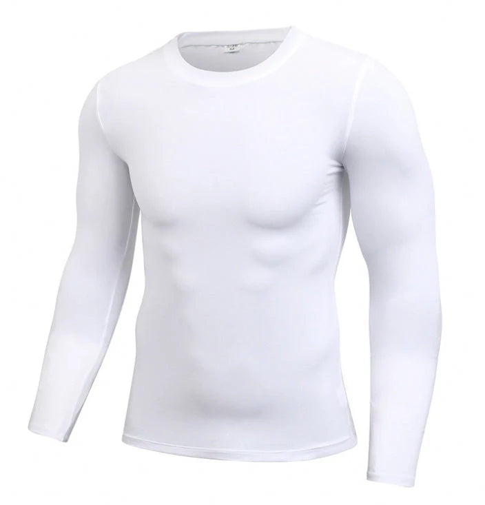 Men's Dry-Fit long sleeve compression top in various colours, designed for active wear and workouts