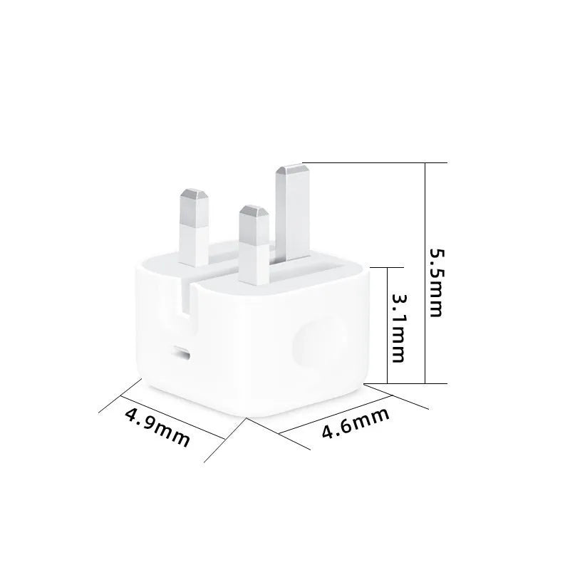 White British Standard 20W PD fast charger with Type-C cable for UK wall sockets