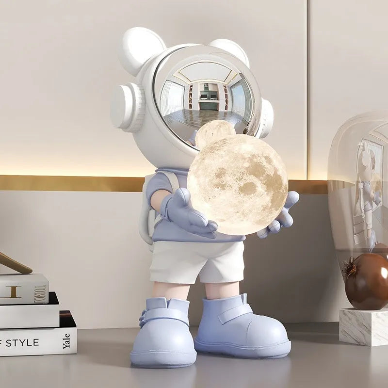 Gold resin desktop space bear moon night light astronaut decoration with stick-on silver mask