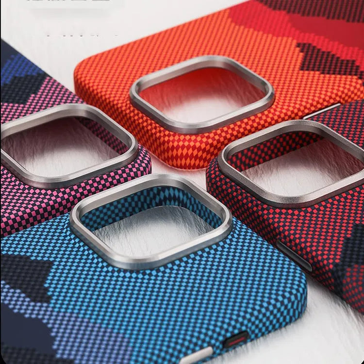 Kevlar carbon fibre texture magnetic phone case for iPhone, shockproof hard PC case with frosted finish, multiple colours