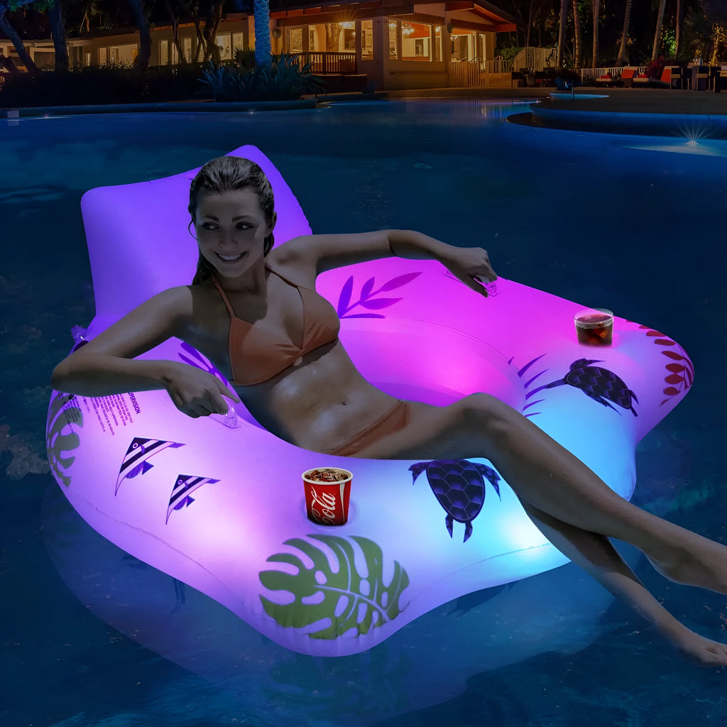 White U-shaped luminous inflatable float on water.