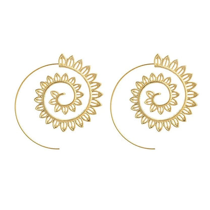 Gold spiral drop earrings with geometric design for women