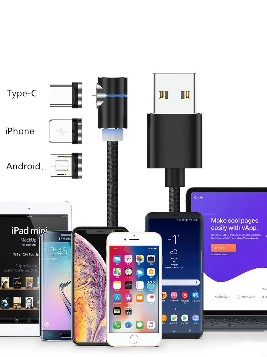 360 Degree Magnetic Charging Cable with LED indicator for fast charging and data transfer