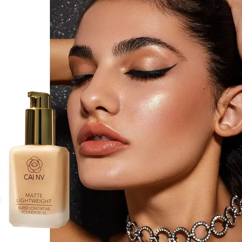 Wheat colour liquid foundation bottle with black leather blend agent for mixed skin types