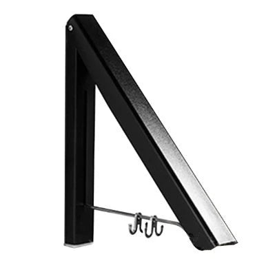 Space-saving aluminum foldable wall hanger in silver and black, perfect for hanging clothes and towels