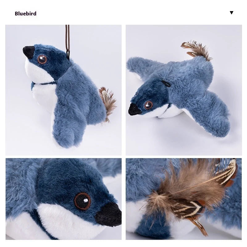 Interactive cat plush toy with realistic bird sounds, USB rechargeable