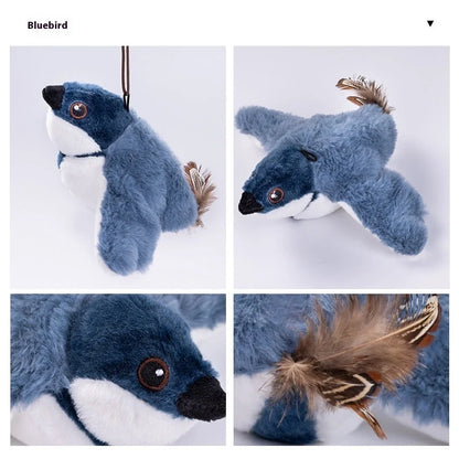 Interactive cat plush toy with realistic bird sounds, USB rechargeable