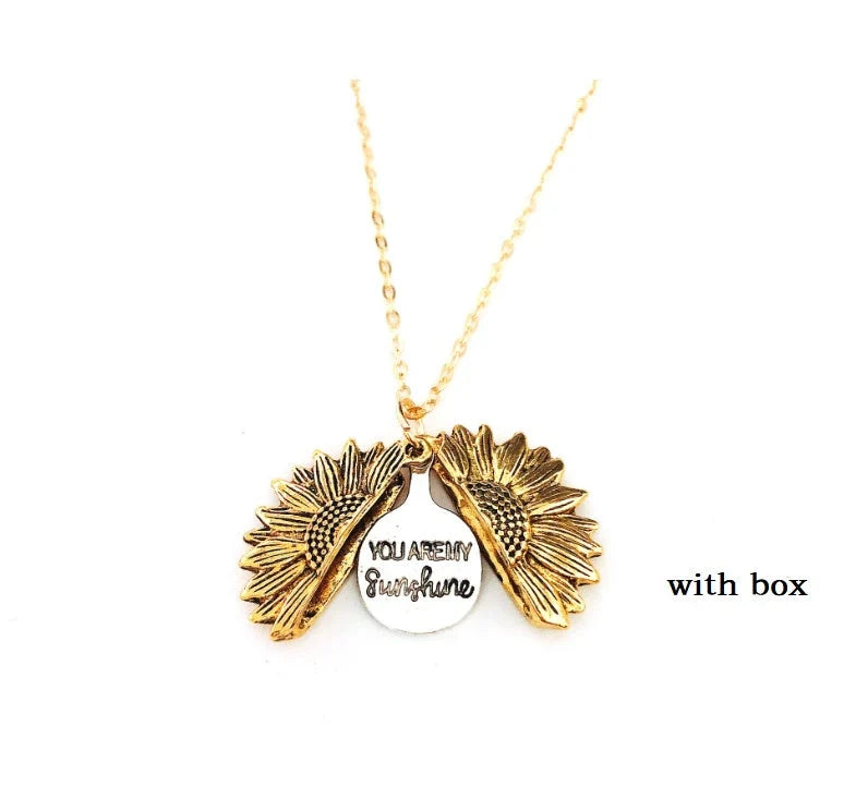 Sunflower Double Lettering Necklace in ancient gold, silver, and rose gold with adjustable chain