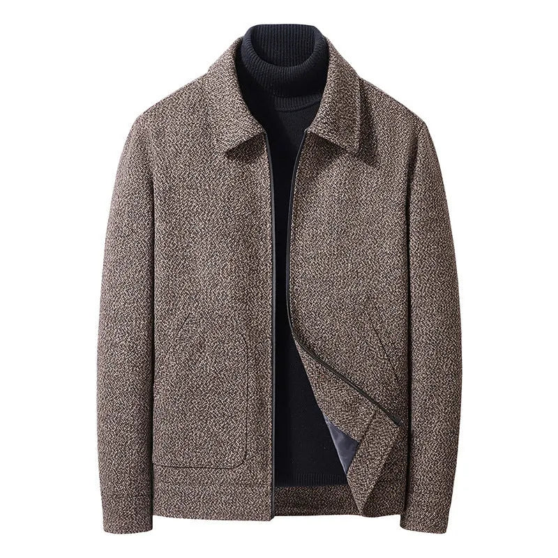 Men's woolen coat in black, gray, and brown colours made from bamboo fibre blend, Asian sizes M to 5XL